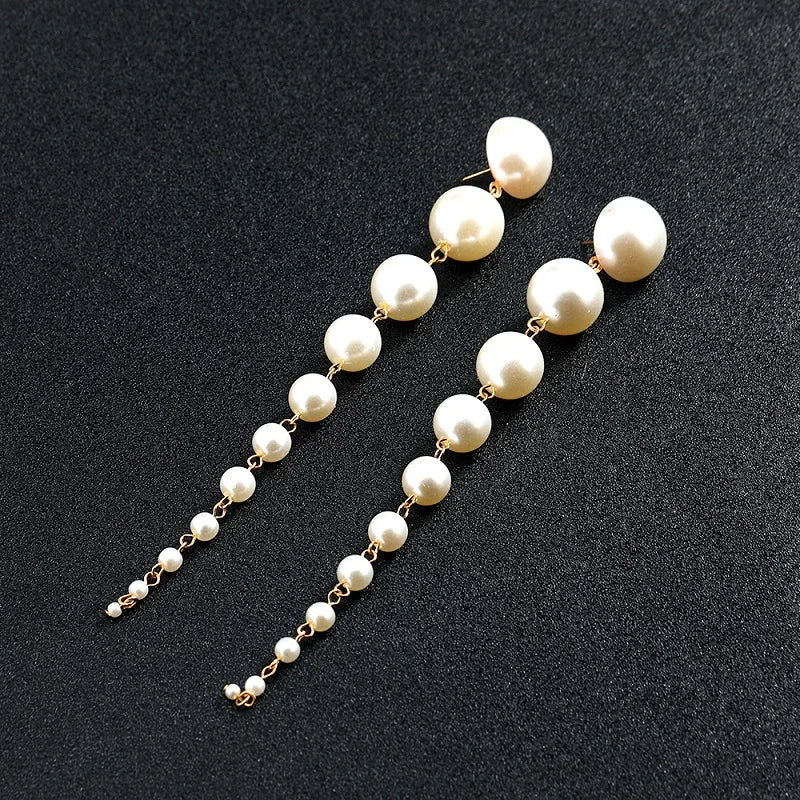 sengpan Elegant Gradient Handmade Simulated Pearl Tassel Long Dangle Earrings For Women Party Jewelry Accessories