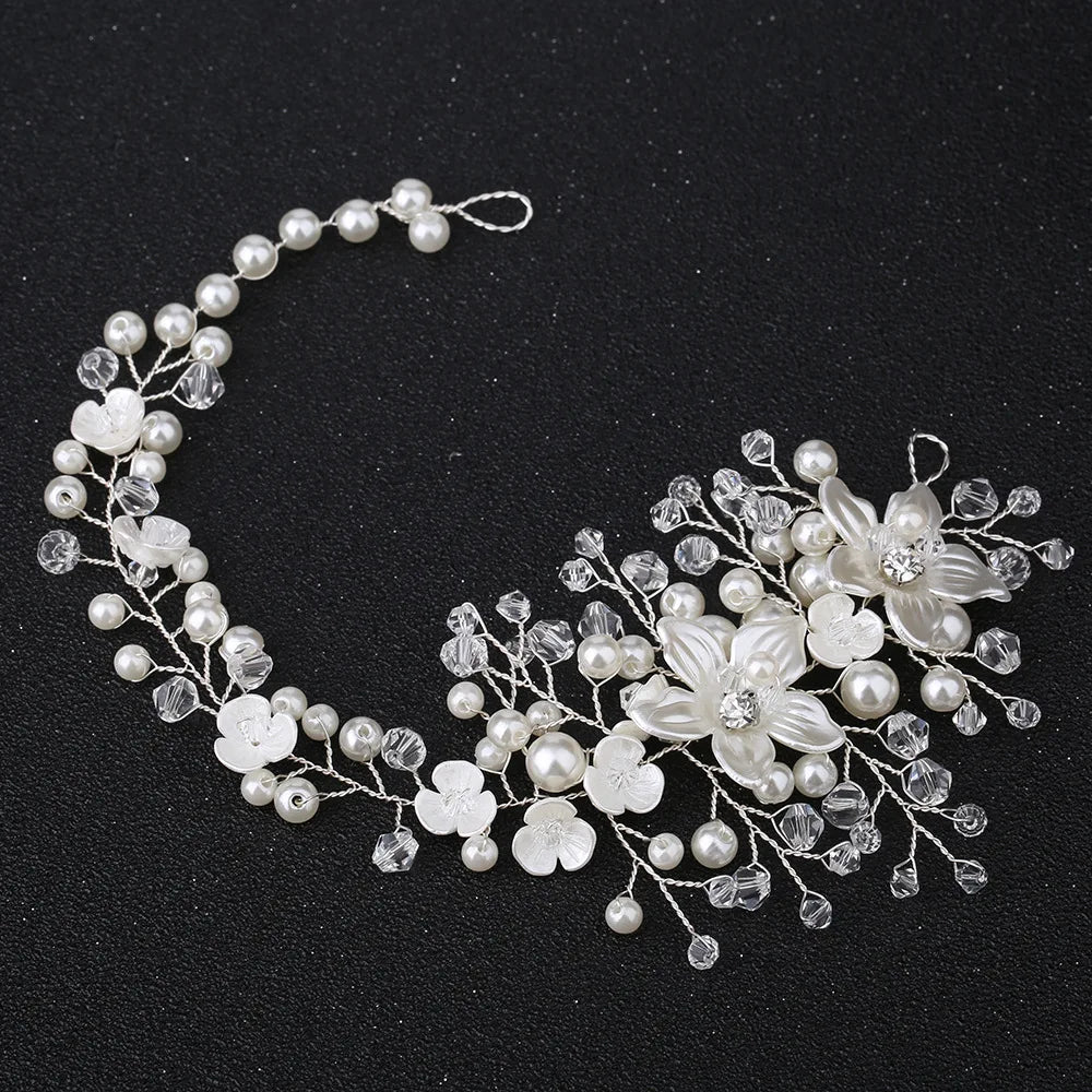 Lianfudai Elegant Women Hair Accessories Bridal Headband Crystal Pearl Hairband Head Ornament Ladies New Hair Jewelry For Wedding