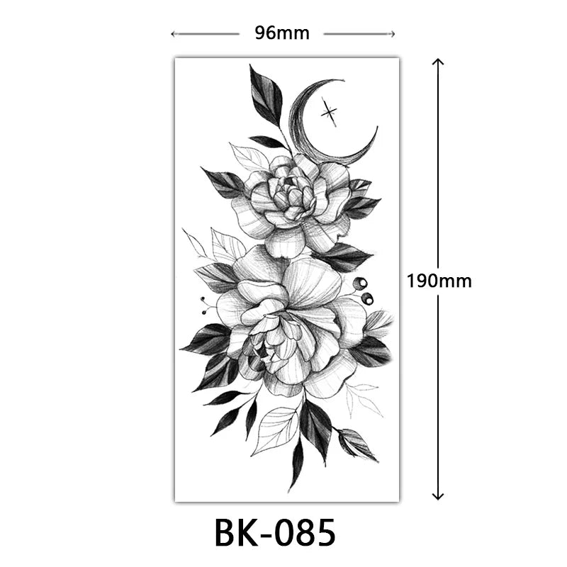 sengpan Black Flower Tattoo Stickers for Hand Arm Waterproof Temporary Tattoos for Women Butterfly Fake Tattoo Sleeve Tatoos Girls