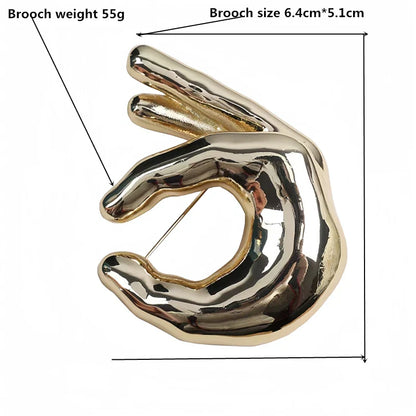 Lianfudai New metal OK gesture pattern brooch exquisite fashion simple versatile brooch pin accessories ladies banquet gift 2024