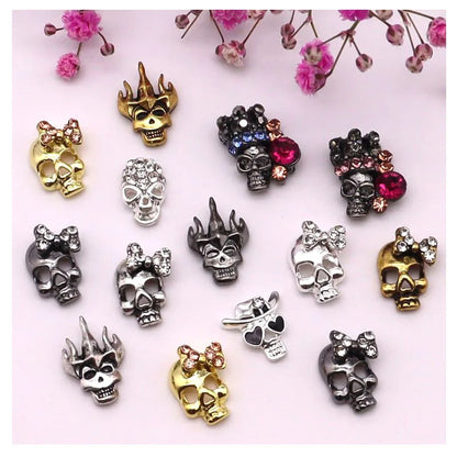 sengpan 10pcs/Pack Metal Halloween Collection Nail Art Decorations Pumpkin Skeleton Spider Skull Shiny Rhinestone Charm Nail Accessories