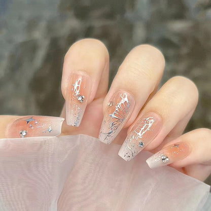 sengpan 24pcs Wearable Pink Press On Fake Nails Tips With Glue false nails design Butterfly Lovely Girl false nails With Wearing Tools