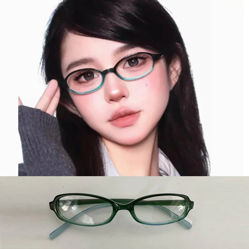 sengpan 2024 Girls Y2K Red Green Frame Glass Retro Oval Glasses Eyewear Decorative Computer Anti-blue Eyeglasses with Seaside Driving