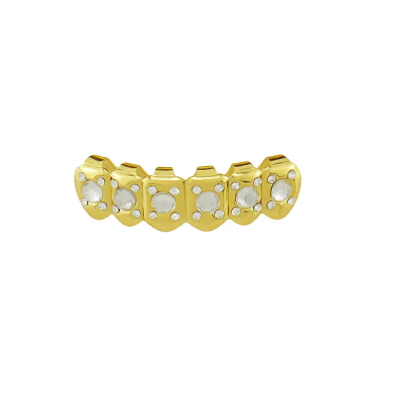 sengpan 18k Gold Plated CZ Small Single Tooth Hip Hop Grill Halloween Teeth Grillz Caps Set For Christmas Gift