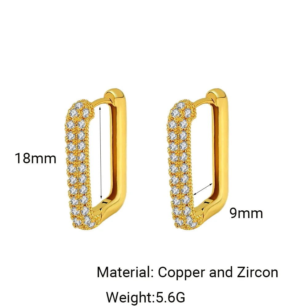 Lianfudai 2024 Minimalist Geometric Square Crystal CZ Big Huggies Hoop Earrings for Women Fashion Gold Color Metal Wedding Jewelry Gift