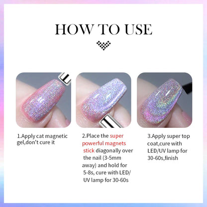 sengpan Super Holos Cat Magnetic Nail Gel Polish for Nails 10ml Soak Off Holographics Laser Gel Polish Auroras Glimmer Nails