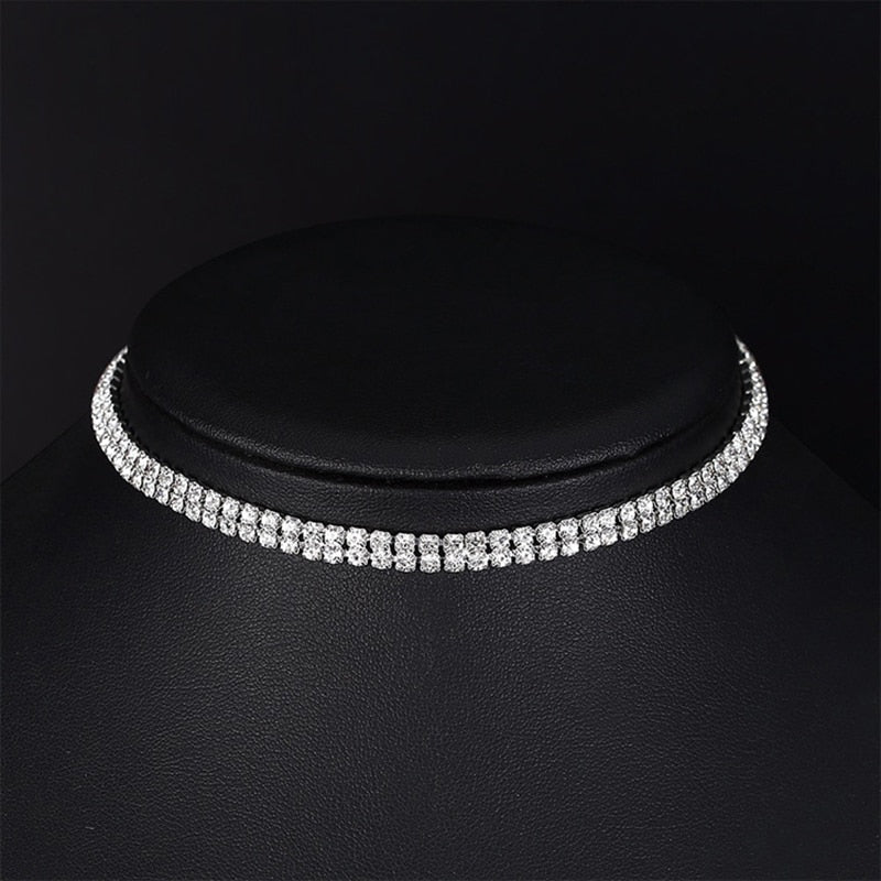 sengpan Bridal Wedding Prom 1-5 Row Rhinestone Choker Chain Necklace for Women Diamante Crystal Choker Necklace Elastic Cord