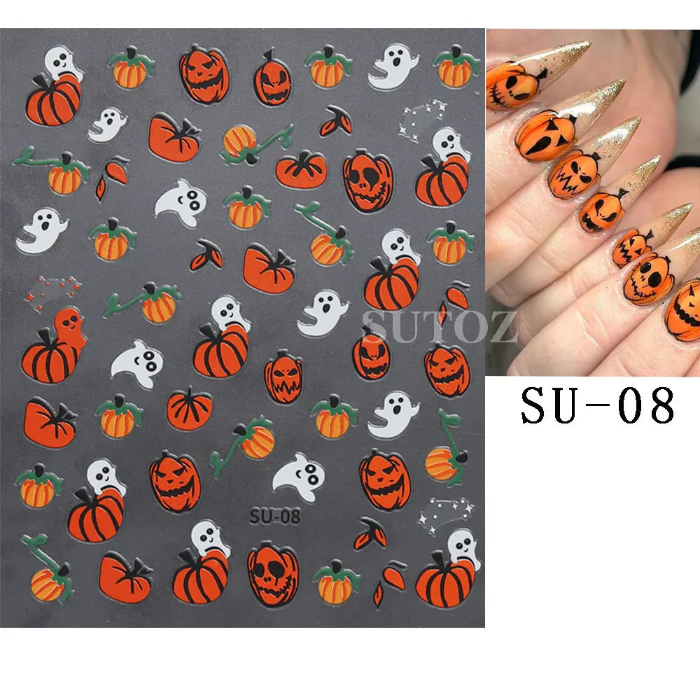 sengpan 3D Halloween Nail Art Stickers Horror Ghost Skull Evil Eye Anime Decals Bloody Rose Sticker for Nail Manicure Decoration LEBF956