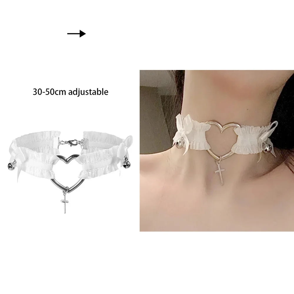 sengpan Pink Sexy Trendy Rock Gothic Collar Necklaces Jewelry Gothic Leather Heart Rivets Harajuku Punk Choker Necklace for Women Gift