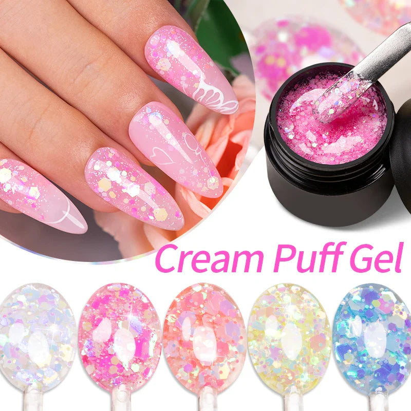 sengpan Sparkling Summer Glitter Sequins Gel Nail Polish 5ML Cream Puff Gel Soak Off UV Nail Gel Semi-permanent Varnish For Manicure