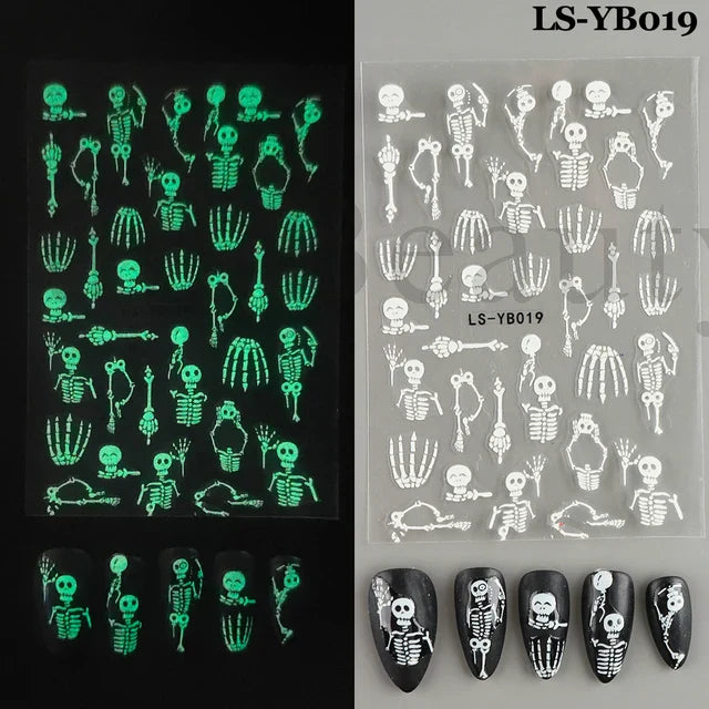 sengpan 3D Halloween Nail Art Stickers Horror Ghost Skull Evil Eye Anime Decals Bloody Rose Sticker for Nail Manicure Decoration LEBF956