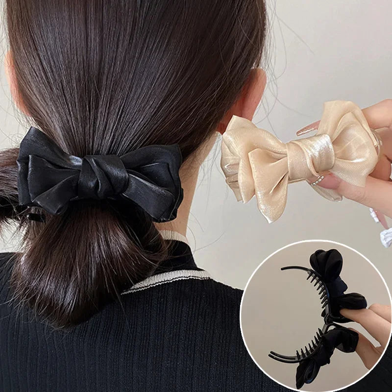 sengpan New Gauze Bowknot Hair Claw Women Cute Elegant French Bow Headdress Grab Clip Back Updo Hair Shark Clip Crab Stick Headwear