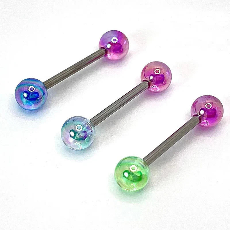 sengpan Titanium Steel Round Double Color Tongue Nails Piercing Acrylic Studs Piercing Tongue Rings Body Jewelry For Hot Women Girls