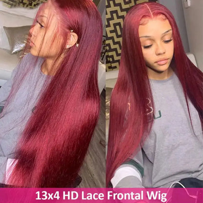 sengpan Gesstons Burgundy Straight 13x6 HD Lace Frontal Wigs Human Hair 40 Inch 99j Red Colored Closure 13x4 Lace Front Human Hair Wigs