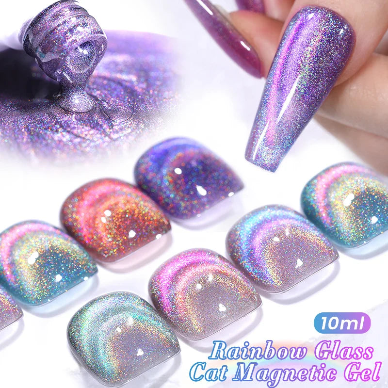 sengpan Super Holos Cat Magnetic Nail Gel Polish for Nails 10ml Soak Off Holographics Laser Gel Polish Auroras Glimmer Nails