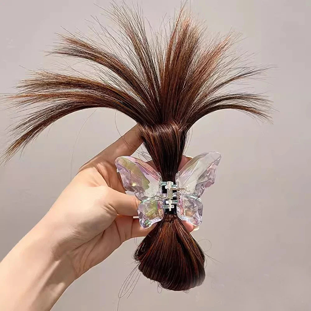 sengpan Women Half-tie Hair Claw Feather Shuttlecock Head Lazy Meatball Head Crab Clip Wig Catch Clip High Ponytail Hair Accessories