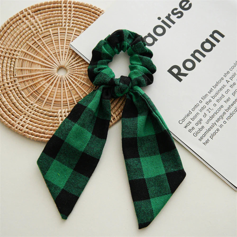 sengpan Ponytail Ribbon Hair Tie Santa Claus Elastic Hair Band Christmas Style Plaid Scrunchies Simple Fashion DIY Hair Accessories