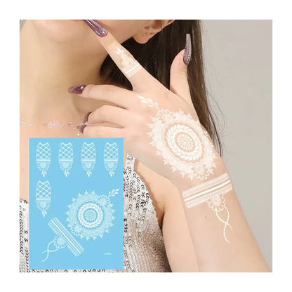 sengpan White Henna Tattoo Stickers for Hand Waterproof Temporary Tattoos for Women Body Art Mehndi Sticker Wedding Tattoo Hena