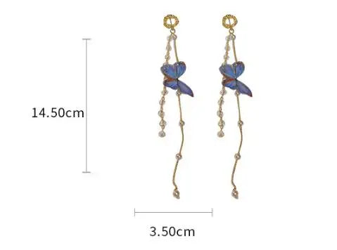 sengpan Pearl Crystal Butterfly Tassel French Design Super Fairy Earrings For Women Korean Fashion Earring Birthday Party Jewelry Gifts