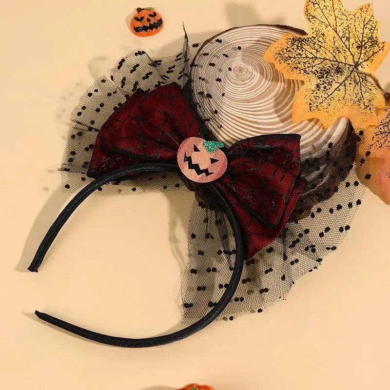 sengpan Halloween Lace Bow Headbands Cute Mesh Pumpkin Hairbands for Kids Girls DIY Handmade Hair Hoop Styling Hair Accessories