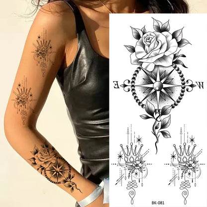 sengpan Waterproof Temporary Tattoo Stickers for Women Black Sexy Rose Butterfly Flowers Body Art Tattoo Arm Legs Sleeve Fake Tattoos