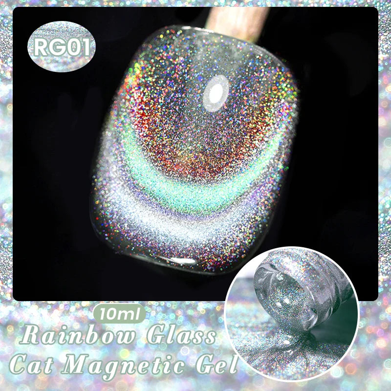 sengpan 10ml Double Light Reflective Glass Cat Magnetic Gel Sparkling Rainbow Color Gel Nail Polish Varnis Semi Permanent