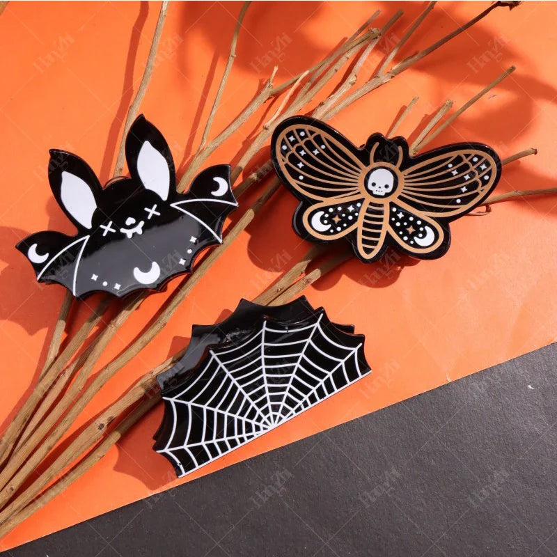 Lianfudai Dark Dragonfly Bat Spider Web Hair Clips Horror Exaggerates Halloween Hair Accessories for Women Kid New Funny Hairpin