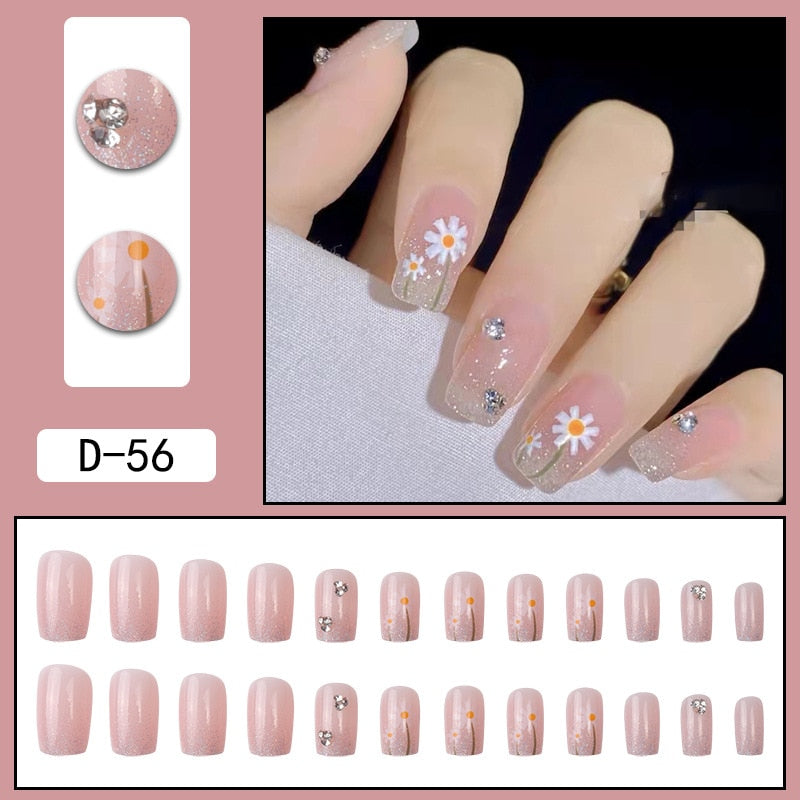 sengpan 24Pcs/Set Press On Fake Nails Green Wearing Reusable False Nails Art Girls Ballerina Coffin Nail With Glue Full Cover Artificial