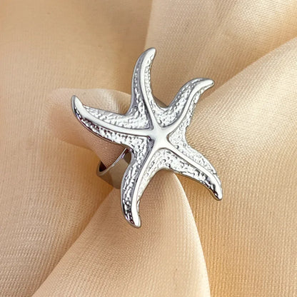 sengpan 1pc Starfish Shaped Funny Stainless Steel Opening Ring 14K Gold Plated Funny Accessories Men And Women's Ring For Daily Wear