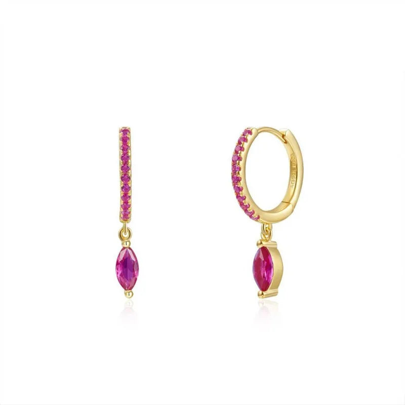 Lianfudai Violet Cubic Zirconia Hoop Dangle Earrings For Women Fashion Gold Plated Earring Set 2024 Jewelry Accessories Wholesale