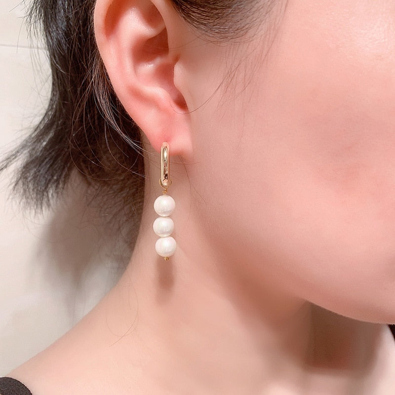 sengpan Asymmetric Natural Freshwater Pearl Earrings New Trend Double Circle Dangle Earrings French Unusual Drop Earrings