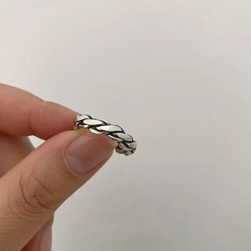 sengpan 925 Sterling Silver Rings Couples Accessories INS Fashion Vintage Twist Design Round Shape Geometric Thai Silver Jewelry