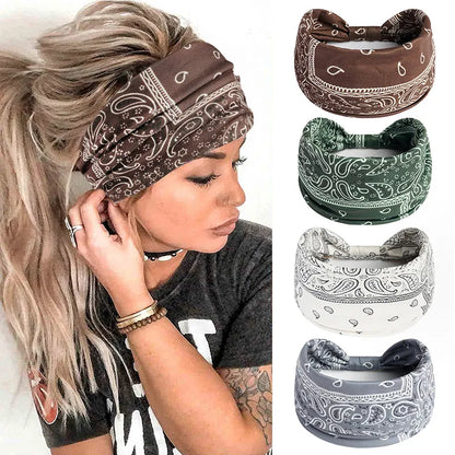 sengpan Boho Knot Turbans Yoga Elastic Head Wrap Women Headband Wide Hairbands Headwear Floral Bandanas Fashion Hair Band Accessories