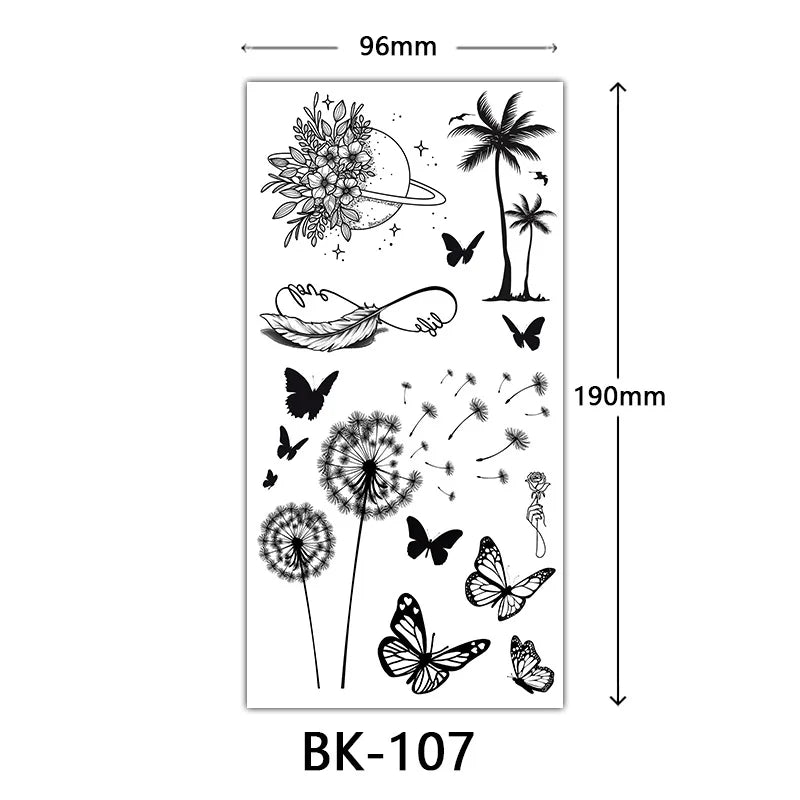 sengpan Black Flower Tattoo Stickers for Hand Arm Waterproof Temporary Tattoos for Women Butterfly Fake Tattoo Sleeve Tatoos Girls