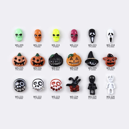 Lianfudai New 10pcs/Bag Halloween Alloy Spray Painted Nail Art Decoration Accessories Cute Funny Cartoon Pumpkin Skull Head Wizard Charms