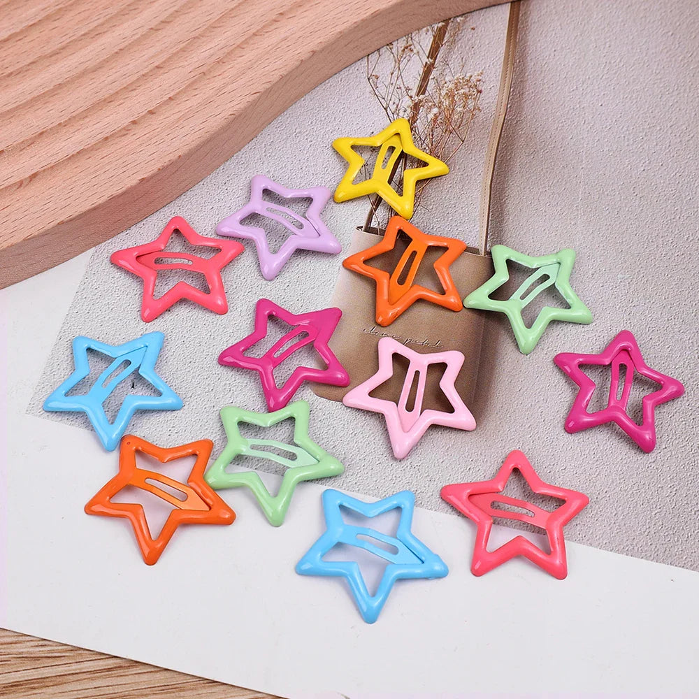 sengpan Women Bobby Pin Y2K Girls Stars Barrettes Metal Snap Clips Colorful Star Korean BB Hairpins Crab Stick Headwear Hair Accessories