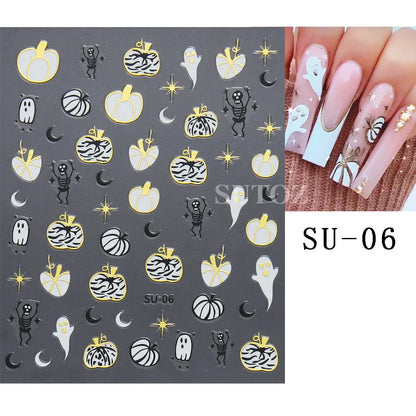 sengpan 3D Halloween Nail Art Stickers Horror Ghost Skull Evil Eye Anime Decals Bloody Rose Sticker for Nail Manicure Decoration LEBF956