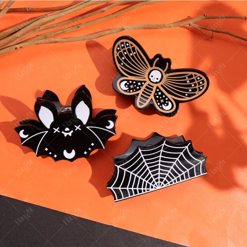 Lianfudai Dark Dragonfly Bat Spider Web Hair Clips Horror Exaggerates Halloween Hair Accessories for Women Kid New Funny Hairpin