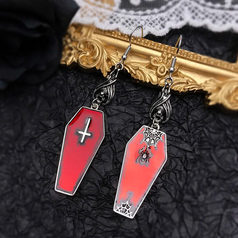 sengpan Dark Gothic Vintage Drop Earrings Bat Coffin Snake Earrings For Women Punk Goth Halloween Fashion Jewelry Lolita Accessories