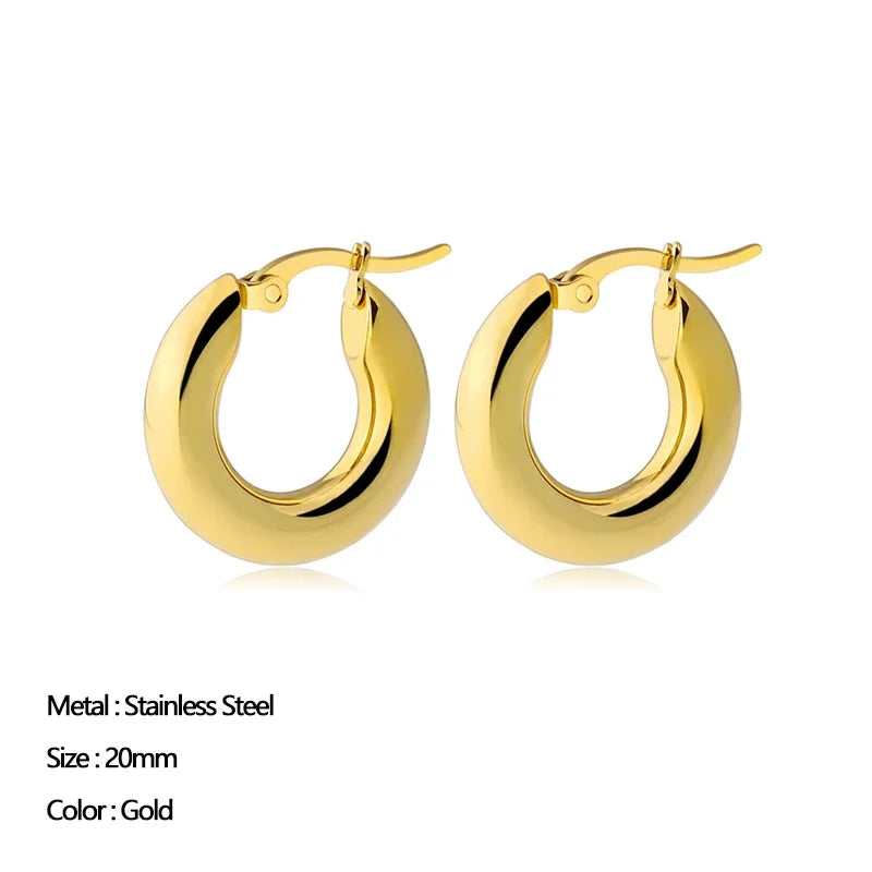 sengpan Classic Stainless Steel Ear Buckle for Women Trendy Gold Color Small Large Circle Hoop Earrings Punk Hip Hop Jewelry Accessories