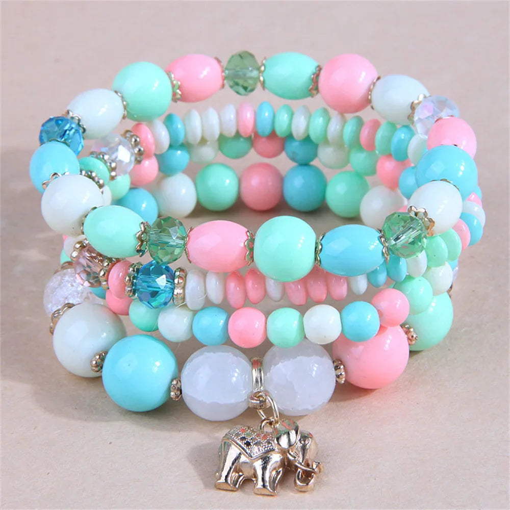 sengpan New Korean Multicolor Crystal Beads Elastic Rope Bracelets For Women Elephant Wrap Strand Bracelet Men Pulseira Feminina