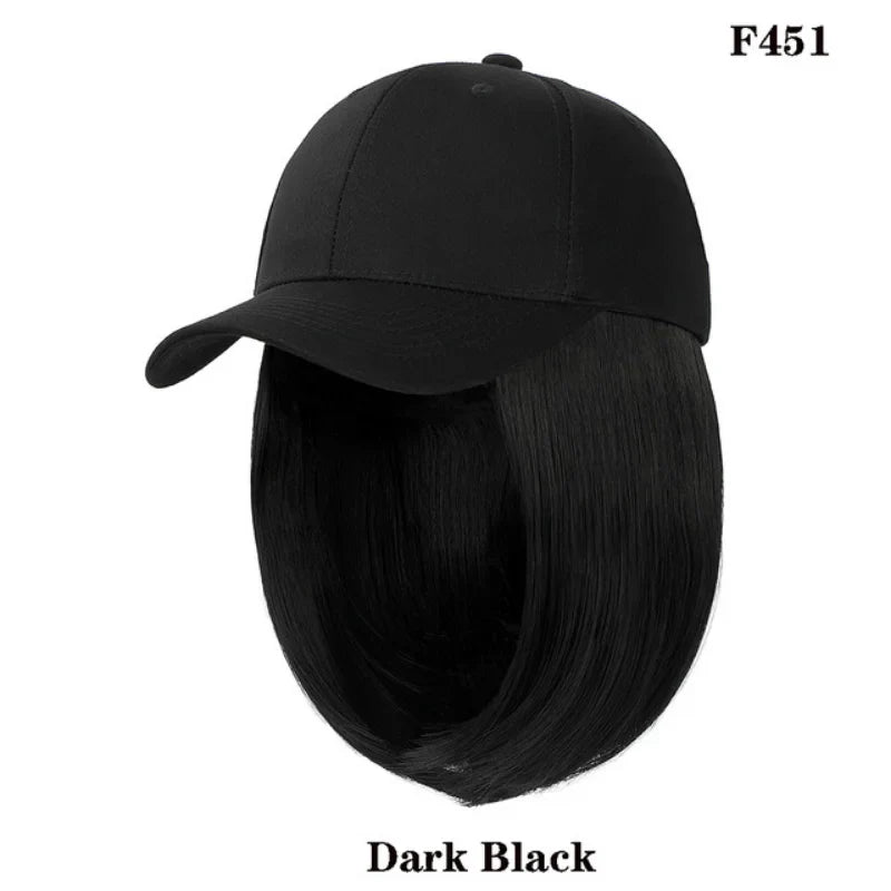 sengpan Wig Hat Women's Short Hair One Piece Cap Summer Fashion Wig Hats Casual Wig Baseball Caps Cotton Kpop Solid Visors Outdoor Cap