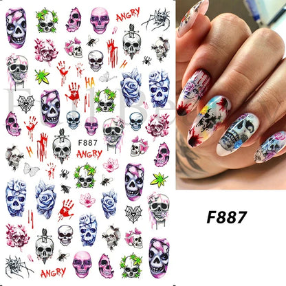 sengpan Spider Nail Art Stickers Halloween Design Ghost Skull Spider Webs Pumpkin Nail Decors Y2K Diamond Charms Manicure Decals GLJI-DZ