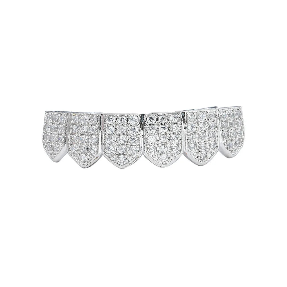 sengpan Hip Hop Cubic Zircon Teeth Grillz Top & Bottom Grills Punk Teeth Caps Cosplay Party Rapper Jewelry Halloween Teeth Decoration ﻿