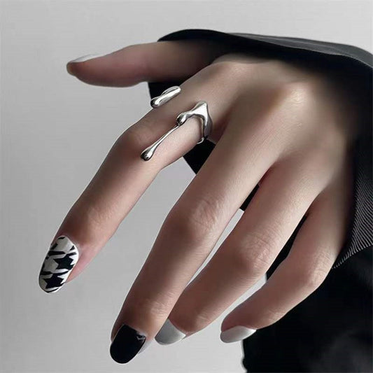 sengpan Punk Geometric Irregular Liquid Lava Waterdrop Shaped Open Rings For Women Vintage Silver Color Metal Rings Personality Jewelry