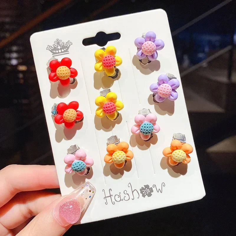 Lianfudai New 10pcs Cute Girls Earrings Ear Clip No Ear Hole Flower Earrings Children Princess Girls Birthday Gifts Kids Accessories