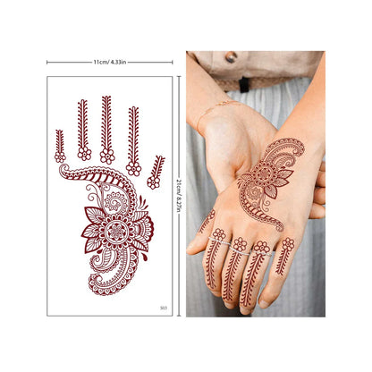 sengpan Red Lace Henna Tattoo Sexy Maroon Tattoo Stickers Waterproof India Mehndi Design Temporary Tattoos Finger Hand Tattoo For Women