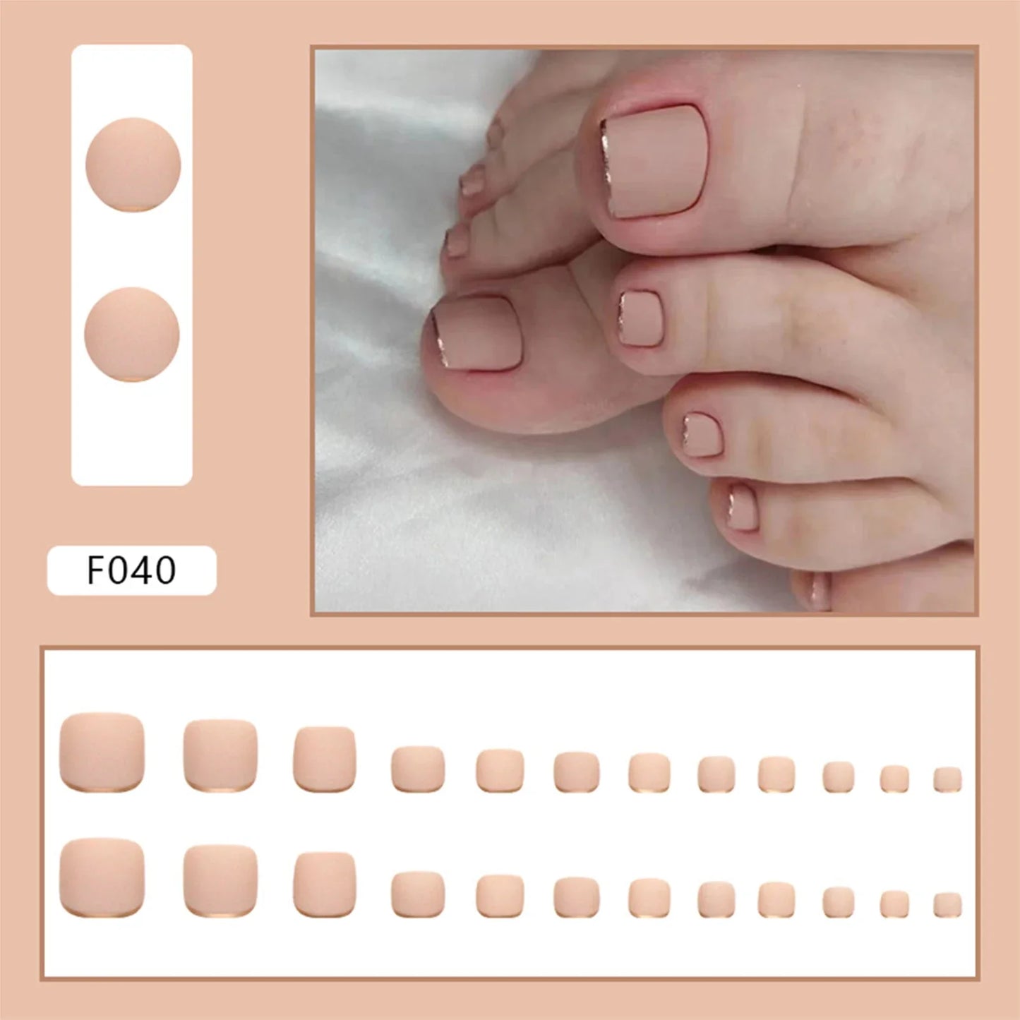 Lianfudai 24Pcs False Toes Nails French Square Nude Color Nature Fake Toe Nails Feet Nail Tips Artificial Press On Toenails for Women 2024