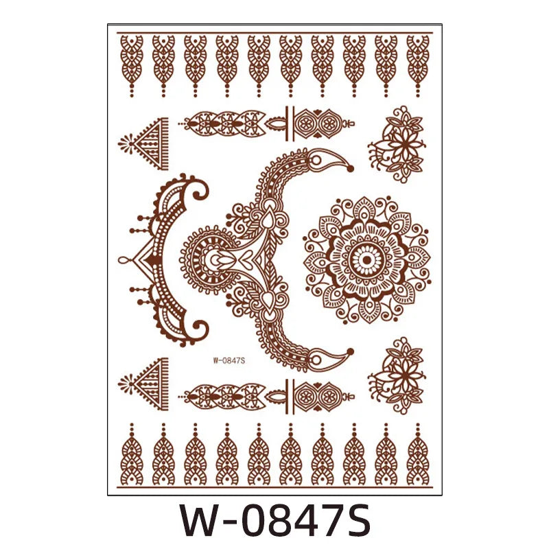 sengpan Brown Henna Lace Temporary Tattoo Sticker Butterfly Mehndi Flower Fake Tattoo for Women Feather Flora Sexy Henna Design Stickers