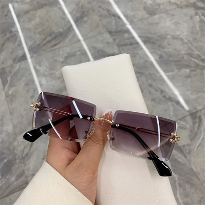 sengpan Vintage Fashion Sunglasses for Women Rimless Frameless Rectangle Shades Gradient UV400 Summer Traveling Sun Glasses for Womenn